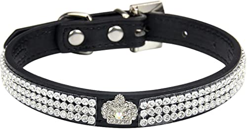 ZESLIV Hundehalsband Katzen Halsband aus PU Leder mit Strass- und Kronenverzierung Halsband für Haustier kleine mittelgroße große Hunde, Verstellbares Halsband von ZESLIV