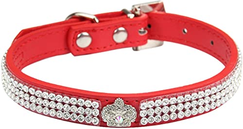 ZESLIV Hundehalsband Katzen Halsband aus PU Leder mit Strass- und Kronenverzierung Halsband für Haustier kleine mittelgroße große Hunde, Verstellbares Halsband von ZESLIV