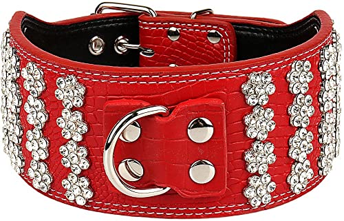 ZESLIV Hundehalsband Welpenhalsband Strass Halsband für große kleine mittelgroße Hunde Haustierhalsband Katzen Halsband 66x7,5cm Rot von ZESLIV