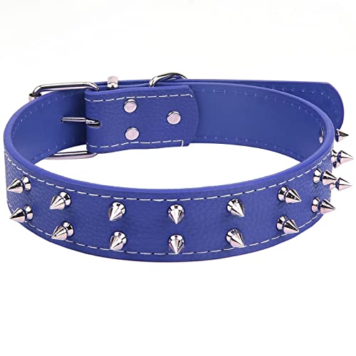 ZESLIV Hundehalsband aus PU Leder Halsband mit verchromte Nieten Optik für kleine mittelgroße große Hunde, Verstellbares Halsband Blau von ZESLIV