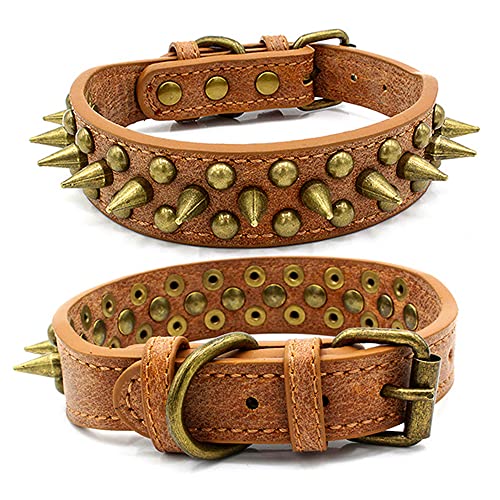 ZESLIV Hundehalsband aus mit Spikes Halsband MIT Nieten breit Schutz Mut Pets von Anderen Beißen Reihe von Nieten verstellbar Retro von ZESLIV