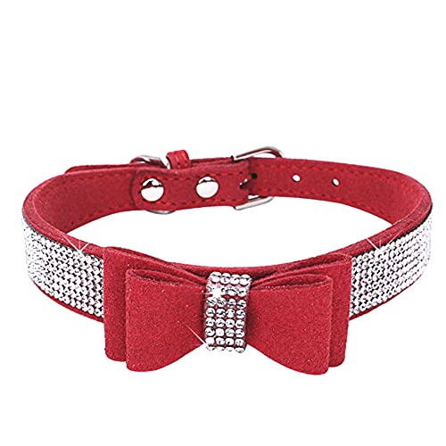 ZESLIV Hundehalsband mit Strasssteinen weiches Wildlederhalsband für mittelgroße Hunde, glitzernde Diamanten für Hunde und Katzen Bögen von ZESLIV