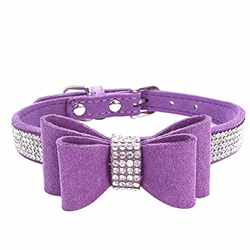 ZESLIV Hundehalsband mit Strasssteinen weiches Wildlederhalsband für mittelgroße Hunde, glitzernde Diamanten für Hunde und Katzen Bögen von ZESLIV