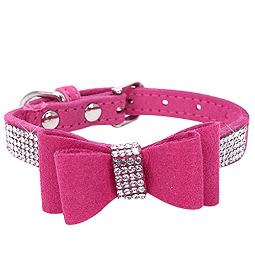 ZESLIV Hundehalsband mit Strasssteinen weiches Wildlederhalsband für mittelgroße Hunde, glitzernde Diamanten für Hunde und Katzen Bögen von ZESLIV