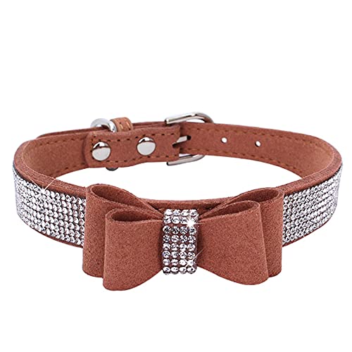 ZESLIV Hundehalsband mit Strasssteinen weiches Wildlederhalsband für mittelgroße Hunde, glitzernde Diamanten für Hunde und Katzen Bögen von ZESLIV