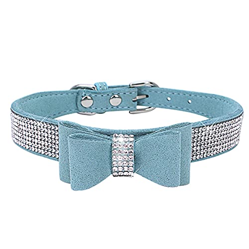 ZESLIV Hundehalsband mit Strasssteinen weiches Wildlederhalsband für mittelgroße Hunde, glitzernde Diamanten für Hunde und Katzen Bögen von ZESLIV