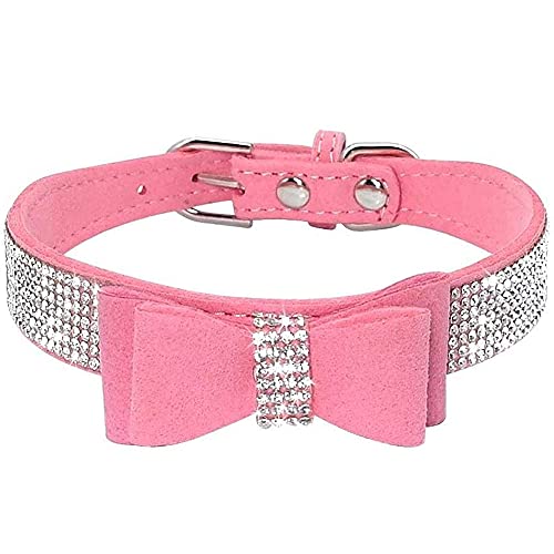 ZESLIV Hundehalsband mit Strasssteinen weiches Wildlederhalsband für mittelgroße Hunde, glitzernde Diamanten für Hunde und Katzen Bögen von ZESLIV