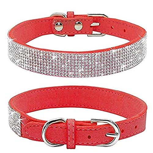 ZESLIV Hundehalsband mit Strasssteinen weiches Wildlederhalsband für mittelgroße Hunde, glitzernde Diamanten für Hunde und Katzen Kombi-Set mit Leine von ZESLIV