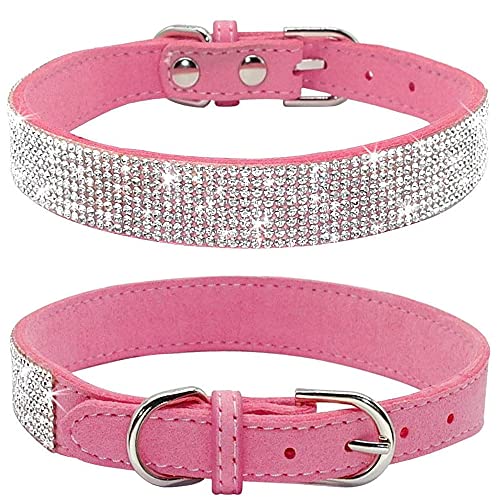 ZESLIV Hundehalsband mit Strasssteinen weiches Wildlederhalsband für mittelgroße Hunde, glitzernde Diamanten für Hunde und Katzen von ZESLIV