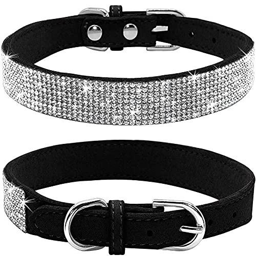 ZESLIV Hundehalsband mit Strasssteinen weiches Wildlederhalsband für mittelgroße Hunde, glitzernde Diamanten für Hunde und Katzen von ZESLIV