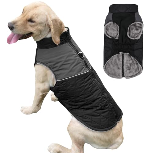 ZESLIV Warme Hundejacke Fleecefutter Winterweste wasserdichte Jacke Hundemäntel für Kleine Mittelgroße Große Hunde, Schwarz von ZESLIV