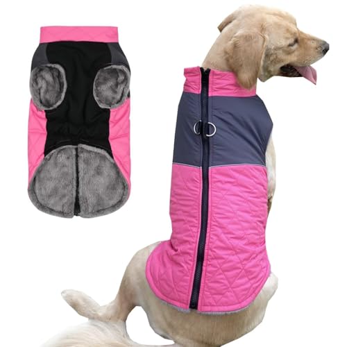 ZESLIV Warme Hundejacke Fleecefutter Winterweste wasserdichte Jacke Hundemäntel für Mittelgroße Große Hunde, Rosa von ZESLIV