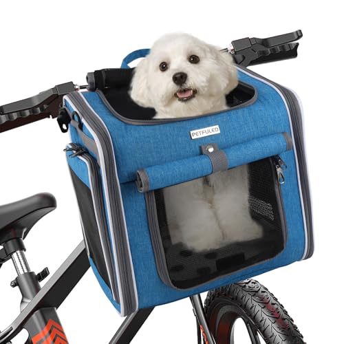 Hundekorb Fahrrad Vorne, Faltbar Hundebox Kleine Hunde, Atmungsaktiv Sichtbar Hundefahrradkorb Vorne, Fahrradkörbe Für Hunde Mit 8kgtragfähigkeit, Sichtbares Fenster, Für Outdoor-Reiten Und Camping Mi von ZESTEFY