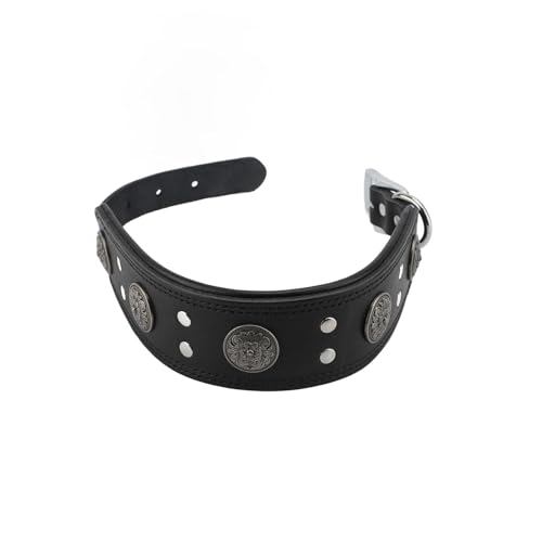 Lederhalsband Hund, 5cm Hundehalsband Leder Breit, Einstellbar Hunde Halsbänder Mit Metallschnalle, Halsband Hund Breit Für Große Und Mittelgroße Hunderassen (Schwarz, L) von ZESTEFY