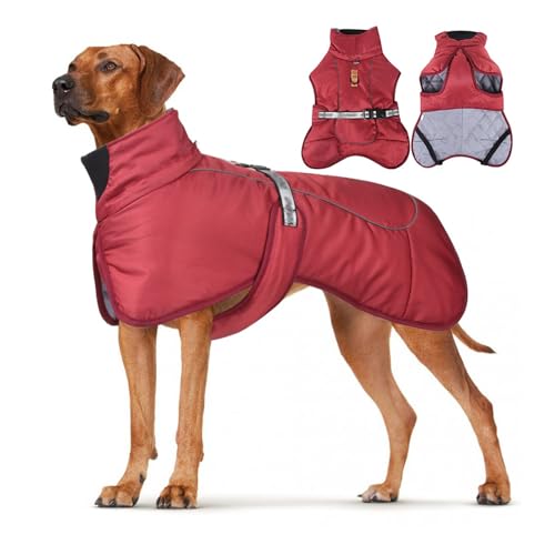 ZF YLYH Hundejacke Verstellbare Wasserdichter Warmer Hund Wintermantel für Kleine Mittel Große Hunde, Hundemantel für Teddy Labrador Chihuahua Beagle(Red,2X-Large) von ZF YLYH