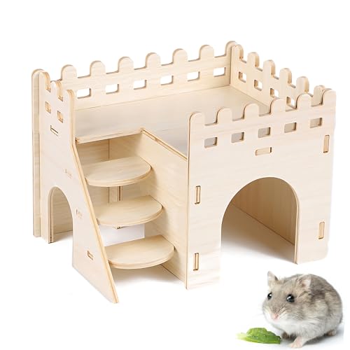 Winziges Hamster-Holzhaus, lustiges Laufstall, Schlafhaus mit Stufen, Hamsterhaus, Mäuse, Käfige, Lebensraum Dekor für Zwerge, Rennmaus, Mäuse, Ratten, Kleintiere (nur für kleine Hamster) von ZFCZR