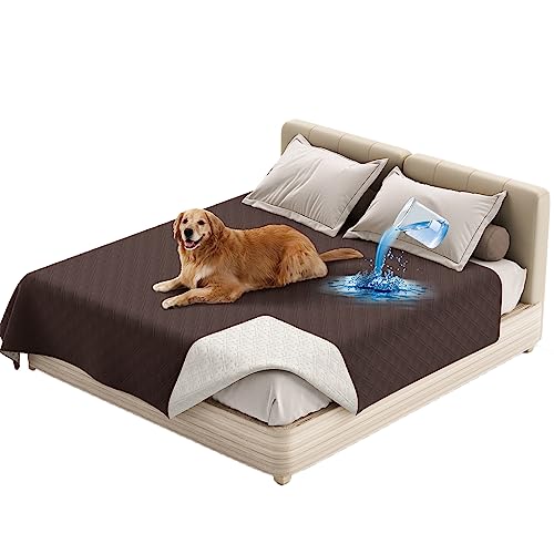 Wasserdichte Doppel Tagesdecke Gesteppter Hundekissen Ersatzbezug Hundebett Wechselbezug Silikon Rutschfest Möbelschutz Für Bett, Sofa, Couch Hunden Katzen Kinder (102 x 127 cm/40 x 50 in,Braun) von ZGDDPZA