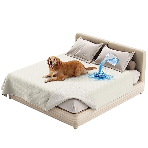 wasserdichte Doppel Tagesdecke Gesteppter Hundekissen Ersatzbezug Hundebett Wechselbezug Silikon rutschfest Möbelschutz Für Bett, Sofa, Couch Hunden Katzen Kinder (102 x 127 cm/40 x 50 in,Ivory) von ZGDDPZA