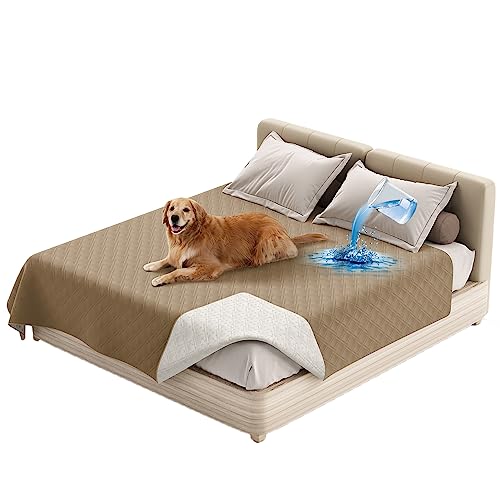 Wasserdichte Doppel Tagesdecke Gesteppter Hundekissen Ersatzbezug Hundebett Wechselbezug Silikon Rutschfest Möbelschutz Für Bett, Sofa, Couch Hunden Katzen Kinder (102 x 127 cm/40 x 50 in,Taupe) von ZGDDPZA