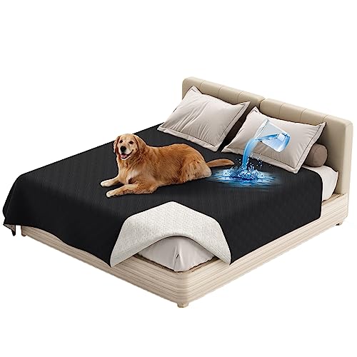 Wasserdichte Doppel Tagesdecke Gesteppter Hundekissen Ersatzbezug Hundebett Wechselbezug Silikon Rutschfest Möbelschutz Für Bett, Sofa, Couch Hunden Katzen Kinder (132 x 208 cm/52 x 82 in,Schwarz) von ZGDDPZA