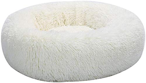 ZGQ Hundematratze Kennel Hunde Bolster Bed Cat Kissen Bed Shaggy Bequeme Haustier-Welpen-Sofa Fluffy Snug Kennel Weiche Cozy Pet Basket Rund Donut Small Medium Hundebett Warm,White,Diameter 45cm von ZGQ