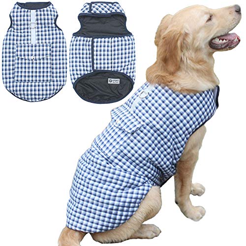 ZHANDIJIPU Cozy Hundejacke für wasserdichte, winddichte Wendeweste Hundemantel für kaltes Wetter Hundebekleidung für kleine, mittelgroße und große Hunde (XS - 4XL) BluePlaid-2XL von ZHANDIJIPU