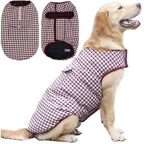 ZHANDIJIPU Cozy Hundejacke für wasserdichte, winddichte Wendeweste Hundemantel für kaltes Wetter Hundebekleidung für kleine, mittelgroße und große Hunde (XS - 4XL) RedPlaid-XL von ZHANDIJIPU