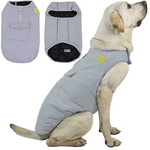 ZHANDIJIPU Cozy Hundejacke für wasserdichte, winddichte Wendeweste Hundemantel für kaltes Wetter Hundebekleidung für kleine, mittelgroße und große Hunde (XS - 4XL) grau-XS von ZHANDIJIPU