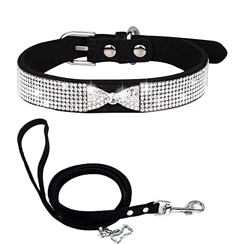 Haustier Kristall Diamant Bogen Hund Katze Einstellbare Halskette Sicherheit Katze Kopf Schnalle Welpen Katze Halsbänder Leder Kätzchenkragen-Black-2._M (Seil 120 cm * 2,0 cm) von ZHANGXIANG