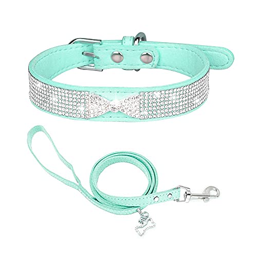 Haustier Kristall Diamant Bogen Hund Katze Einstellbare Halskette Sicherheit Katze Kopf Schnalle Welpen Katze Halsbänder Leder Kätzchenkragen-Grün-2._L (Seil 120 cm * 2,0 cm) von ZHANGXIANG