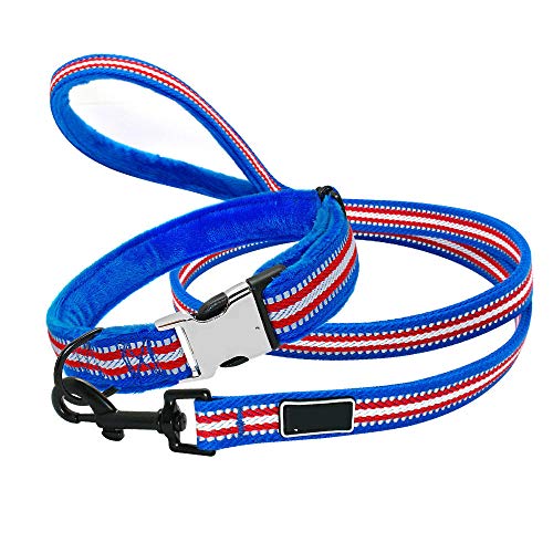 Weich Gepolstertes Hundehalsband Und Leinen Set Personalisiertes Reflektierendes Hundehalsband Aus Nylon Personalisierte Haustierhalsbänder Für Kleine Mittelgroße Hunde-Dunkelblau_L. von ZHANGXIANG