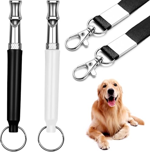 ZHAOMAN 2 Pack Hundepfeife, Hundepfeife, um das Bellen von Nachbarn zu stoppen, verstellbare Ultraschall leise Hundepfeife, professionelle Rückruf-Hundetrainingspfeife, mit Umhängeband (Schwarz und von ZHAOMAN