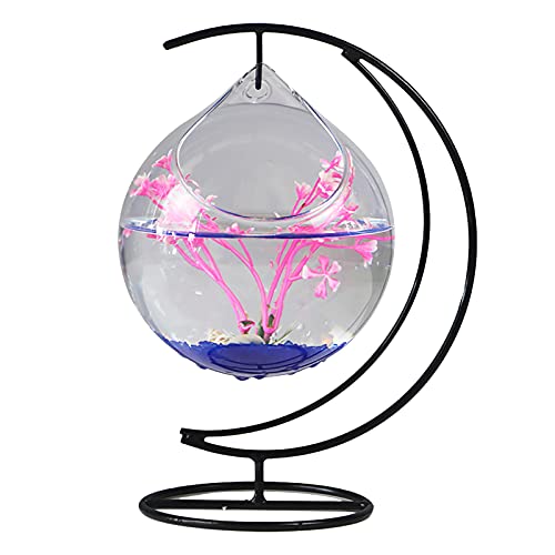 ZHDOKA 26,9 cm großes hängendes Glasaquarium mit Ständer, kleine transparente Goldfischschale, Mini-Aquarium-Pflanzen-Terrarium für Zuhause, Büro, Tischdekoration von ZHDOKA