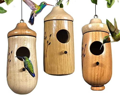 ZHDOKA Kolibrihaus, Kolibrihaus, Holz, zum Aufhängen im Freien, Kolibri-Schaukel, Kolibri-Nest, Fenster-Vogelnest und Sitzstangen von ZHDOKA