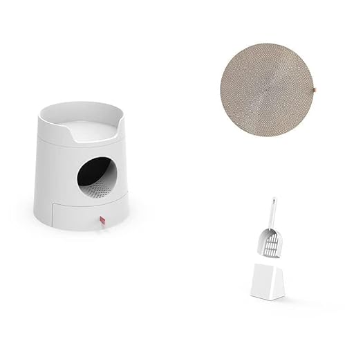 Automatische Katzentoilette Multifunktionale Castle-Katzentoilette mit Kratzpad. Großer Platz reduziert die Streuverfolgung. Inklusive Schaufel und wiederverwendbarer Einlage (Color : White with pad von ZHELLY