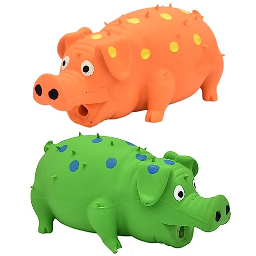 ZHENJIER Quietschendes Schwein-Hundespielzeug, 2 Stück, Grunzendes Schwein, Hundespielzeug, das für kleine, mittelgroße und große Hunde, Grunting Pig Sound Play Hundespielzeug (grün, orange) von ZHENJIER