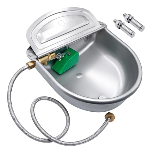 ZHEQOGZH 1 Gallone Extra Große Automatische Hund Waterer Pferd Wasserspender Edelstahl Automatischer Waterer Bowl mit Messingventil, Ablaufstopfen und geflochtenem Schlauch für Große Hunde, Schafe, von ZHEQOGZH