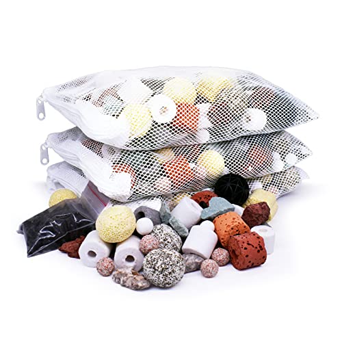 ZHHMl Aquarium Fitler Media 12-in-1-Filtermaterial Mischgewebe Aquarium Biokugeln Filtermedien Teich-Bio-Filtermedien mit Netzbeutel anwendbar für Süßwasser und Meerwasser (3 Pack 1500 g) von ZHHMl