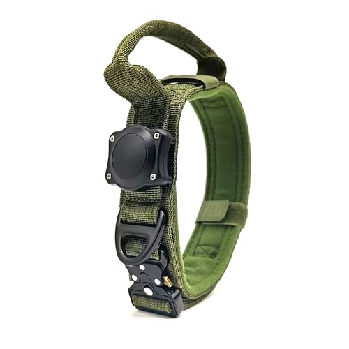 ZHHSUNY 100 % wasserdichtes aktives GPS-AirTag-Hundehalsband, Militär-Hundehalsband mit GPS-Luftmarken-Halterung und Griff, geeignet für professionelles Training (Grün, L) von ZHHSUNY