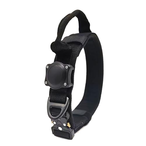 ZHHSUNY 100 % wasserdichtes aktives GPS-AirTag-Hundehalsband, Militär-Hundehalsband mit GPS-Luftmarken-Halterung und Griff, geeignet für professionelles Training (Schwarz, L) von ZHHSUNY