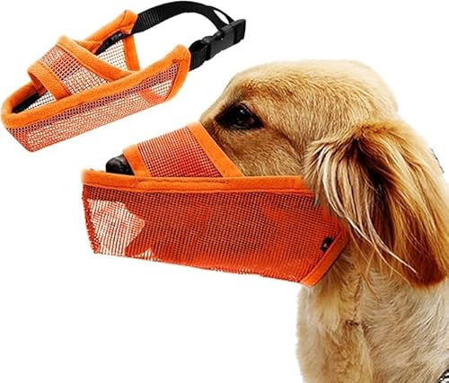 ZHHSUNY Maulkorb für Hunde, gegen Beißen, Bellen und Kauen für kleine, mittelgroße und große Hunde, trinkbarer Haustiermaulkorb mit atmungsaktivem Netzgewebe (Orange, L) von ZHHSUNY