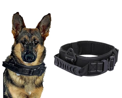 ZHHSUNY Nylon-Anti-Verschleiß-Hundehalsband, verstellbares Militär-Hundehalsband mit Kommando-Griff, Trainings-Metallschnalle, verstellbares Hundehalsband für Hunde, professionelles Training, Outdoor von ZHHSUNY