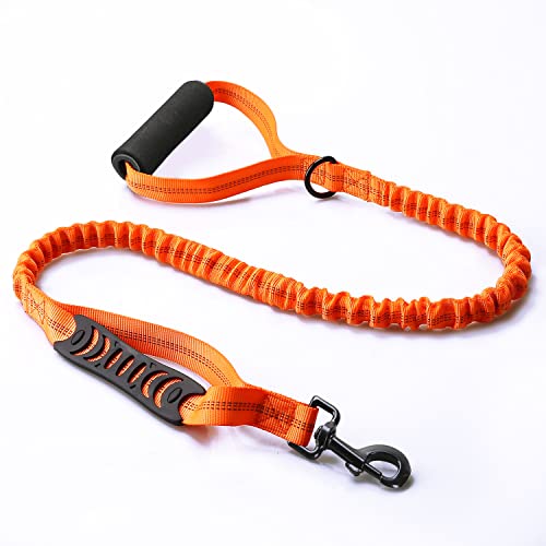 ZHHSUNY Taktische Trainingsleine für Hunde, Bungee-Leine mit 2 Kontrollgriffen, Nylon-Leinen mit explosionsgeschützten, elastischen reflektierenden Nähten, Orange von ZHHSUNY