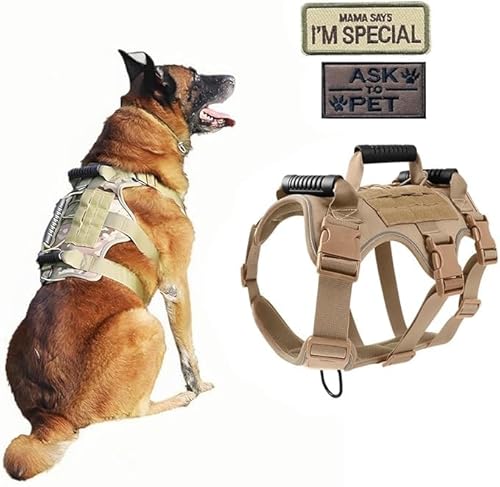 ZHHSUNY Taktisches Militär-Hundegeschirr mit gestickten Emblem-Aufnähern, strapazierfähig, kein Ziehen, Geschirr mit Griff und MOLLE, verstellbar, reflektierend, für Training, Wandern, Spazierengehen von ZHHSUNY