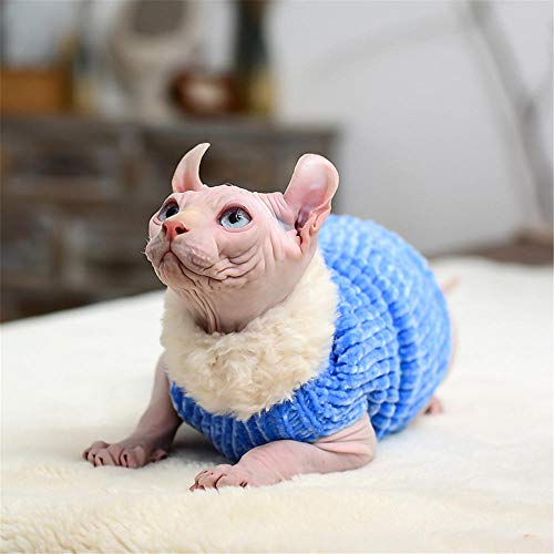 ZHIHAN Haarlose Katze handgemachter Pullover Sphinx Katzenkleidung Herbst und Winter Isolationsweste (0,5, 6kg), blau, S von ZHIHAN