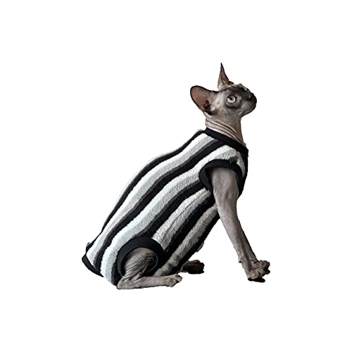 ZHIHAN Sphinx Cat Clothes Haarlose Katze Devon Winter Warmer 4-beiniger Flanellpullover Bequemer und schmutzabweisender Schwarzer gestreifter 4-beiniger Mantel, L von ZHIHAN