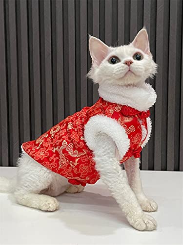 ZHIHAN Sphinx Cat Clothes Hairless Cat Devon Bestickte Samtweste Warm und Anti-Shedding,Rot,M+ von ZHIHAN