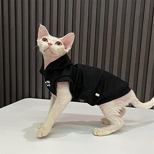 ZHIHAN Sphinx Cat Clothes Hairless Cat Devon Herbst Weste mit Kapuze Sweatshirt, Schwarz, L- von ZHIHAN