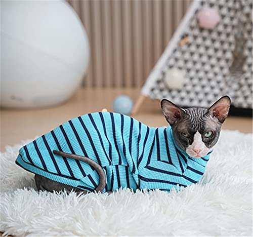 ZHIHAN Sphinx Cat Clothes Hairless Cat Devon Waffle Sweater Striped Bottoming Shirt Jacket, Blue Stripes, XS von ZHIHAN