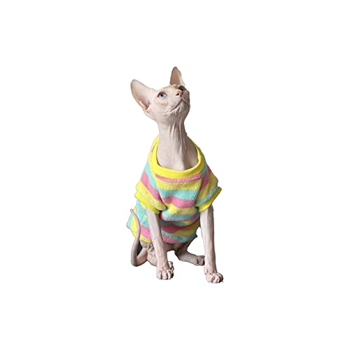 ZHIHAN Sphinx Cat Clothes Hairless Cat Devon Winterwarmer 4-beiniger Flanellpullover, gelb gestreifter Pullover, L von ZHIHAN